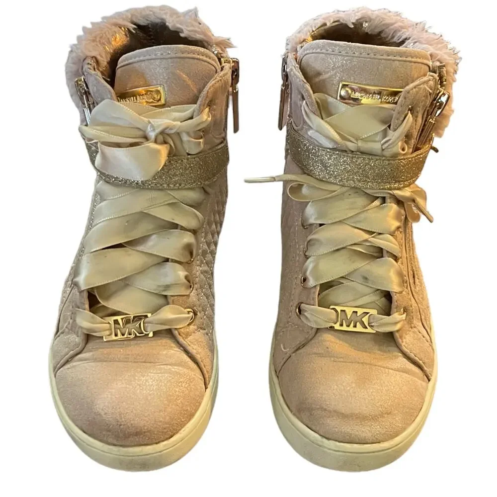 Michael Kors Jem Adi Rose Gold Pink High Top Sneakers Shoes Size 1